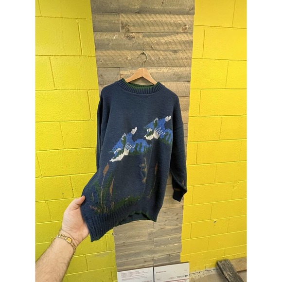 VTG 80s 90s Sweater Graphix Duck Hunt Pixelated Acrylic Sweater Size XL - Picture 3 of 6